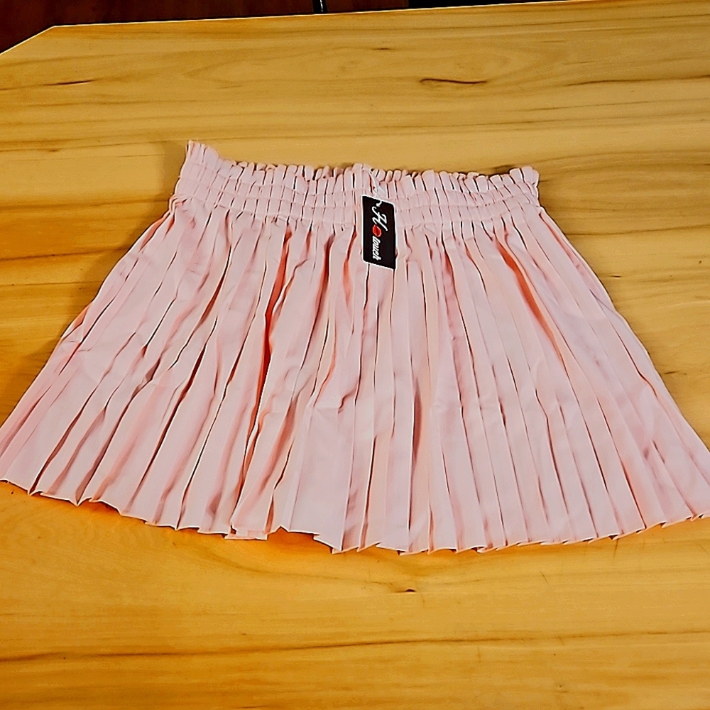 Hotouch Pleated Pink Mini Skirt L NWT